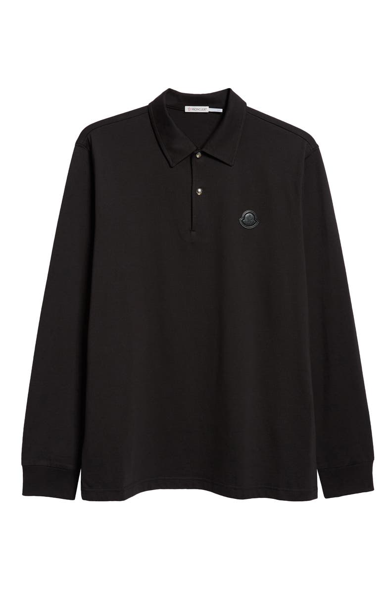 Moncler Logo Patch Long Sleeve Cotton Polo, Alternate, color,