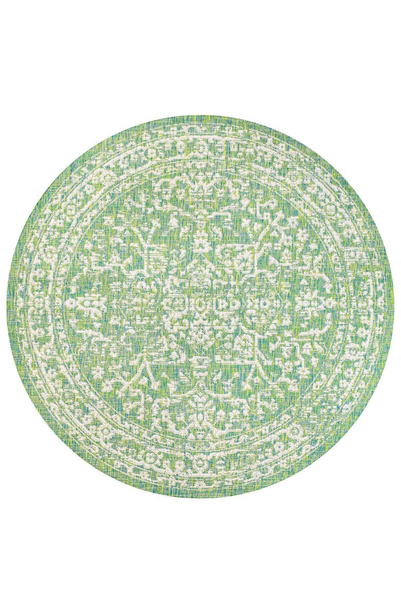 JONATHAN Y Malta Bohemian Medallion Textured Weave Indoor/Outdoor Round Area Rug, Main, color, Cream/Green