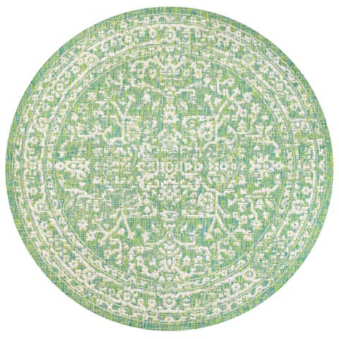 Malta Bohemian Medallion Textured Weave Indoor/Outdoor Round Area Rug