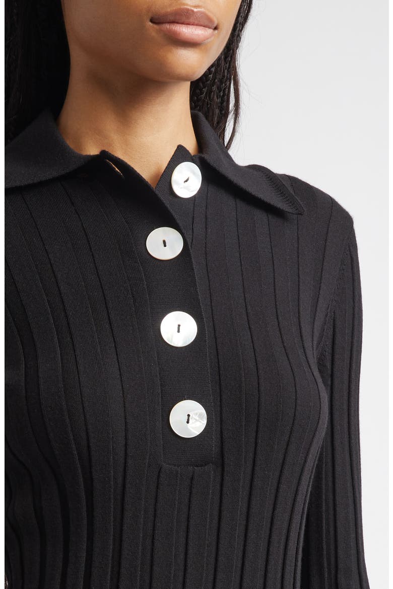 Sugarman Rib Wool Merino Polo Sweater, Alternate, color, NOIR