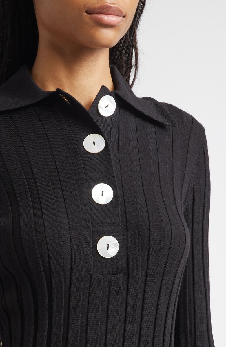 NACKIYÈ Sugarman Rib Wool Merino Polo Sweater, Alternate, color, Noir