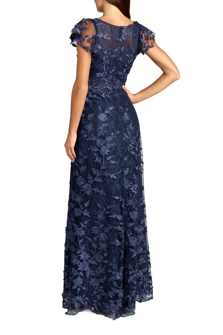 Embroidered Applique Wrap Over Flutter Sleeve Gown, Alternate, color, Midnight