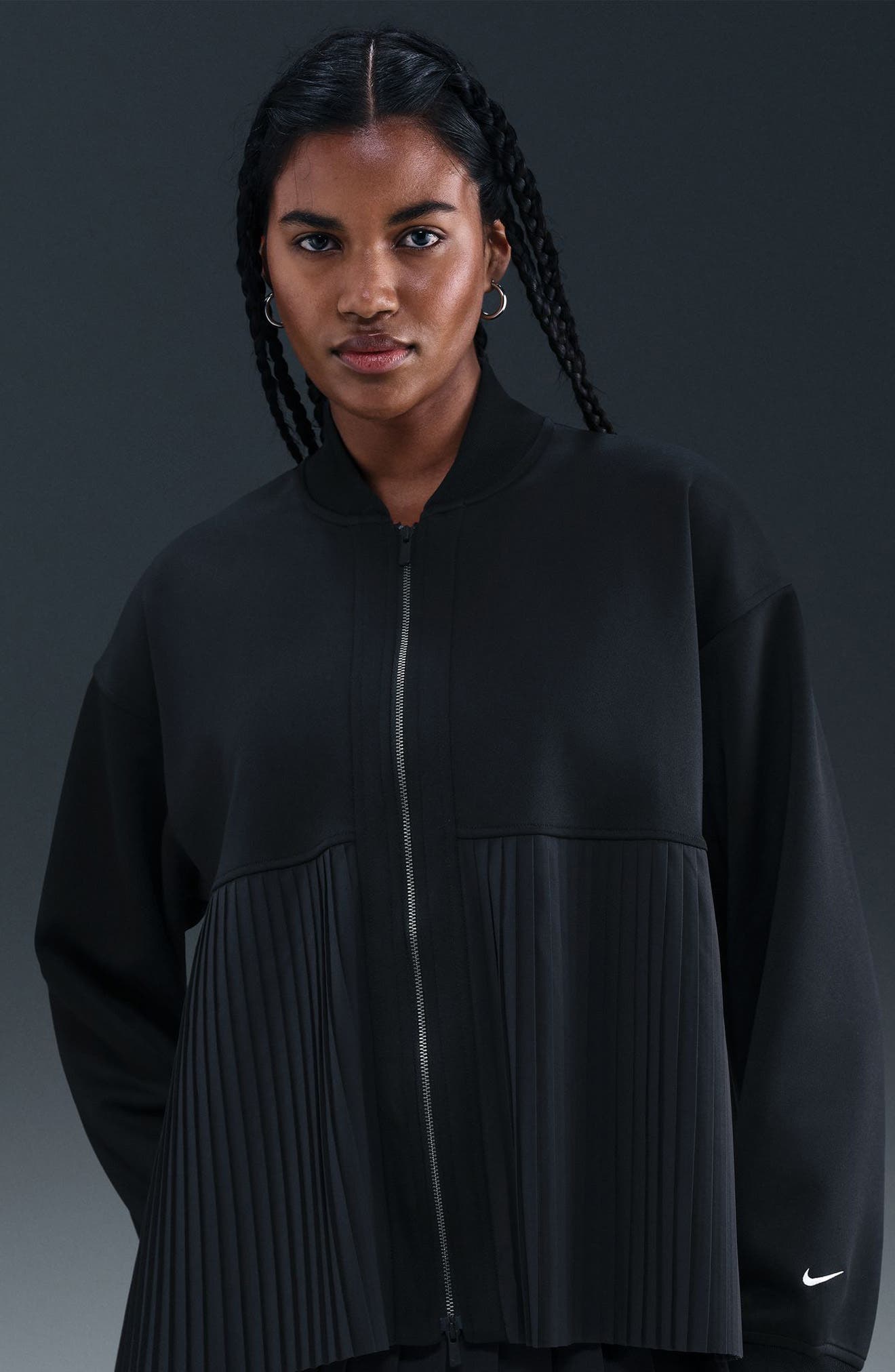 Nike Sportswear Mixed Media Pleated Bomber Jacket (Women) | Nordstrom