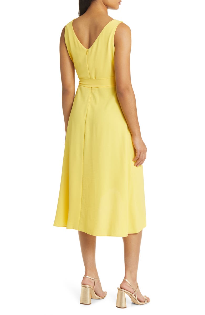 Connected Apparel Tie Belt Faux Wrap High-Low Dress, Alternate, color, Yellow