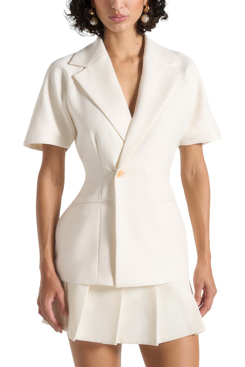 Malika Double Breasted Short Sleeve Blazer, Main, color, Cream