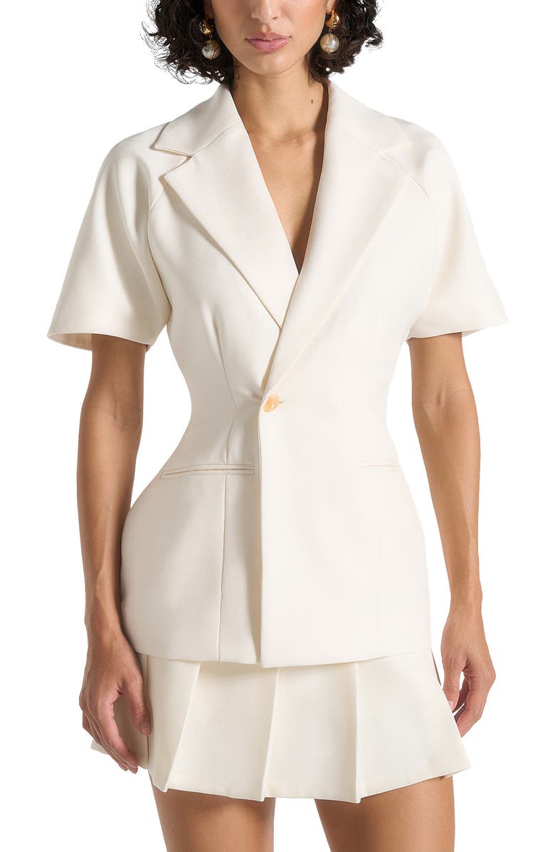 Manière De Voir Malika Double Breasted Short Sleeve Blazer, Main, color, Cream
