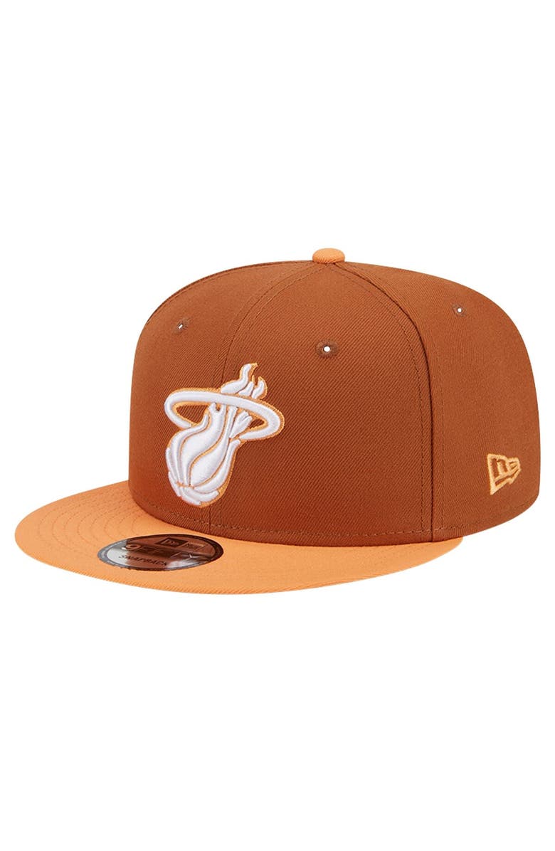 New Era Men's New Era Brown/Orange Miami Heat 2-Tone Color Pack 9FIFTY Snapback Hat, Main, color, 