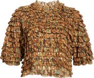 Ulla Johnson Carmella Metallic Tiered Ruffle Silk Blend Top