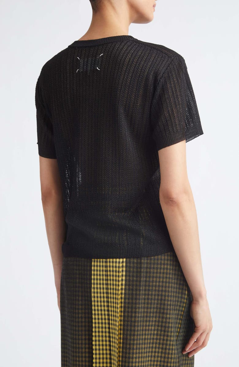 Maison Margiela Short Sleeve Open Stitch Rib Sweater, Alternate, color, Black