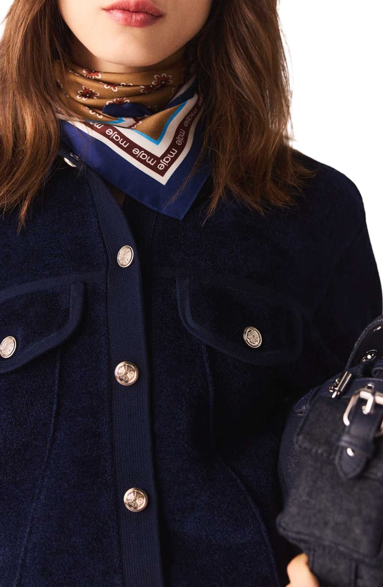 maje Cropped velvet jacket, Alternate, color, Navy