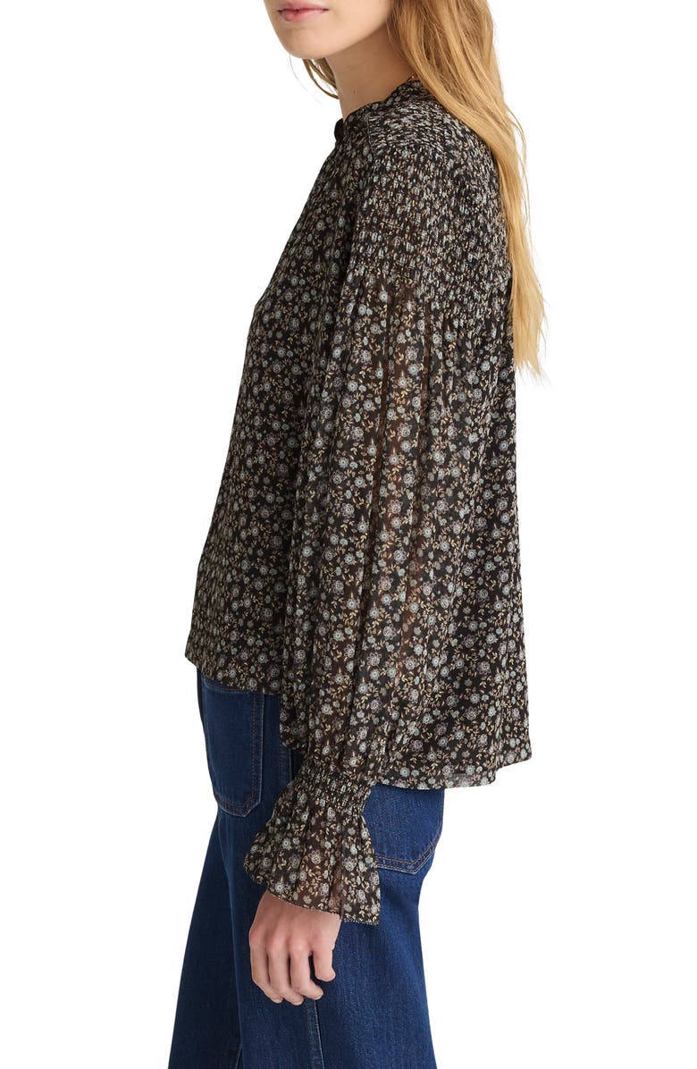 Madewell Semisheer Split Neck Top, Alternate, color, Jet Black