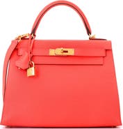 Pre-Owned Hermes Kelly Handbag Red Epsom with Gold Hardware 28