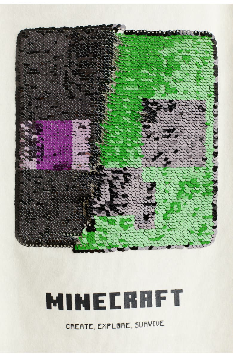 H&M Reversible Sequin T-shirt, Alternate, color, Cream/Minecraft