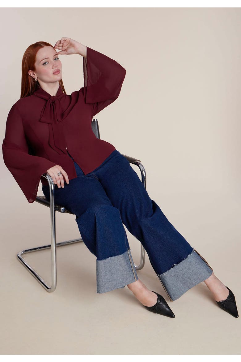 Tie Neck Sheer Top (plus), Alternate, color, OXBLOOD RED