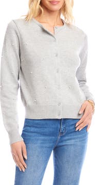 Karen Kane Faux Pearl Embellished Crewneck Cardigan