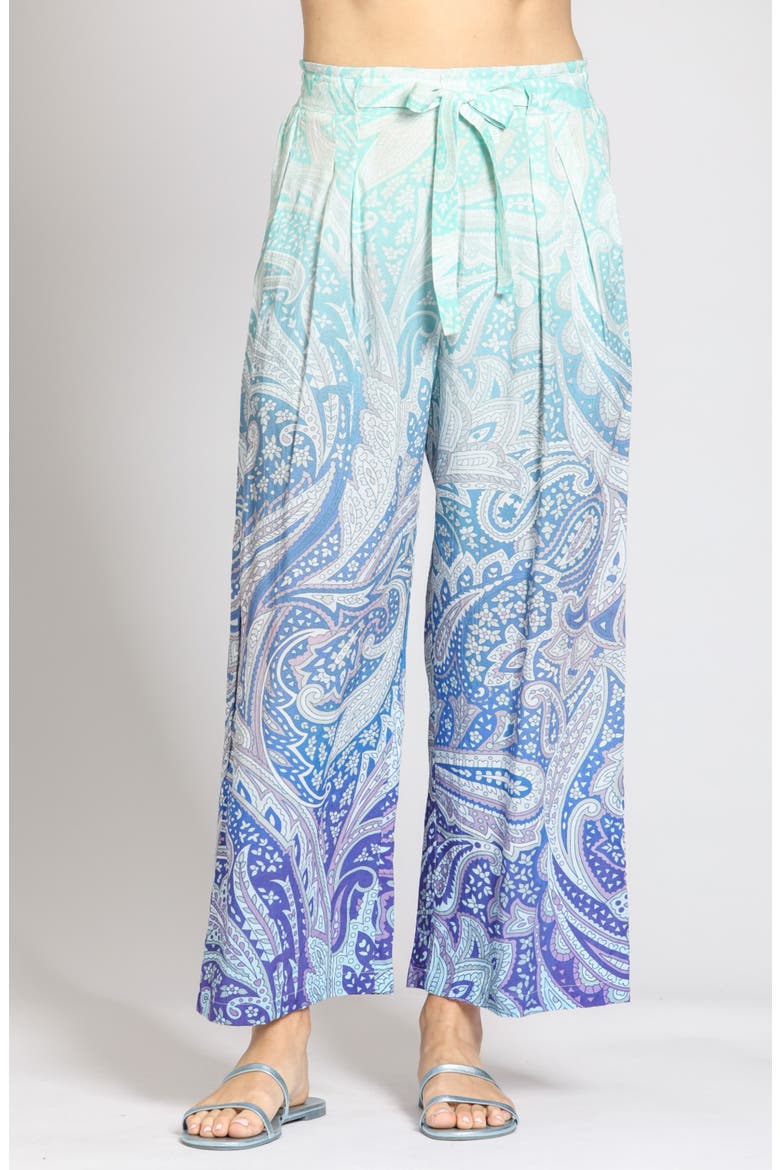Belted Print Ankle Wide Leg Pants, Main, color, AQUA/ PURPLE MULTI