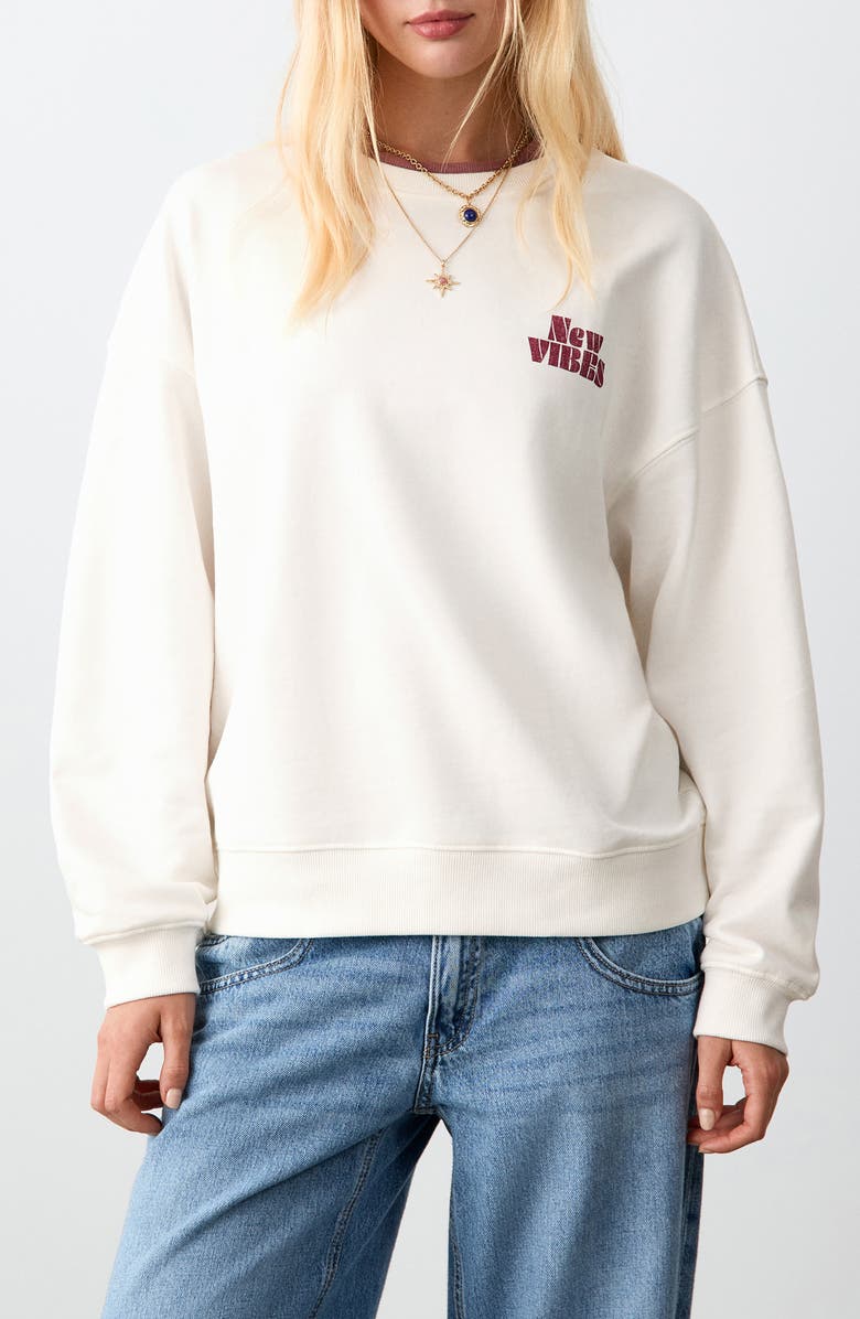 MANGO TEEN New Vibes Graphic Sweatshirt, Main, color, Off White