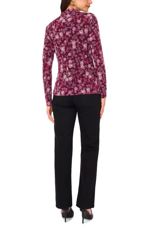 Vince Camuto Floral Wrap Front Long Sleeve Knit Top In Purple