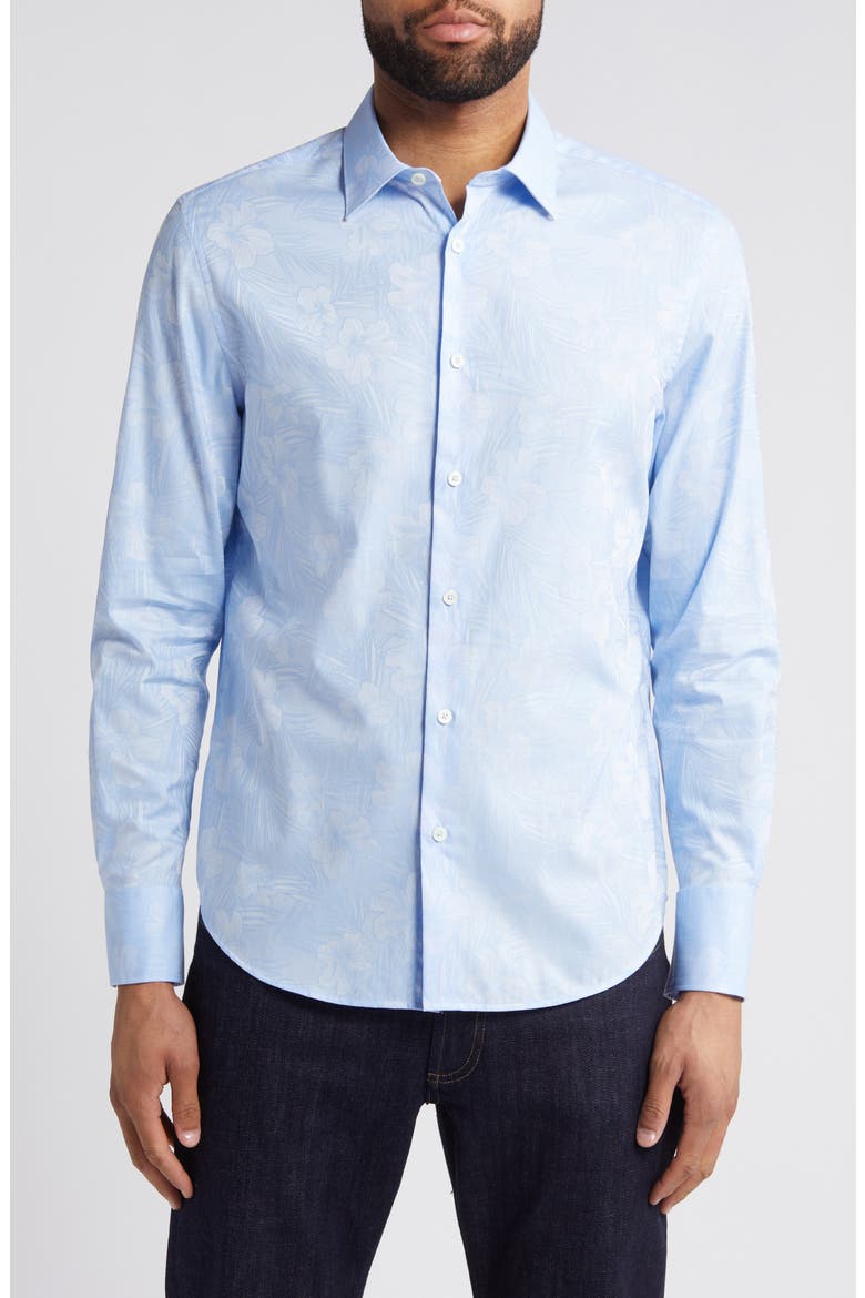 Julian Shaped Fit Print Button-Up Shirt, Main, color, SKY