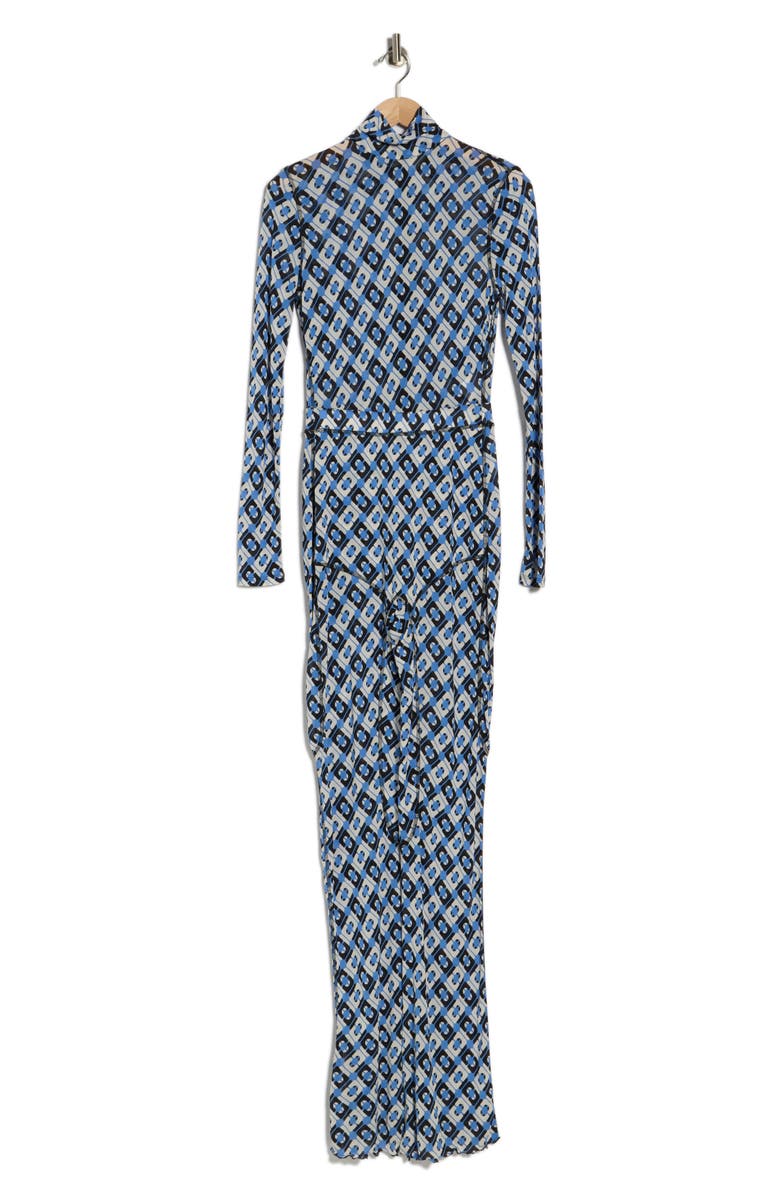 Diane von Furstenberg Jordana Long Sleeve Jumpsuit, Main, color, Cane Link Blue