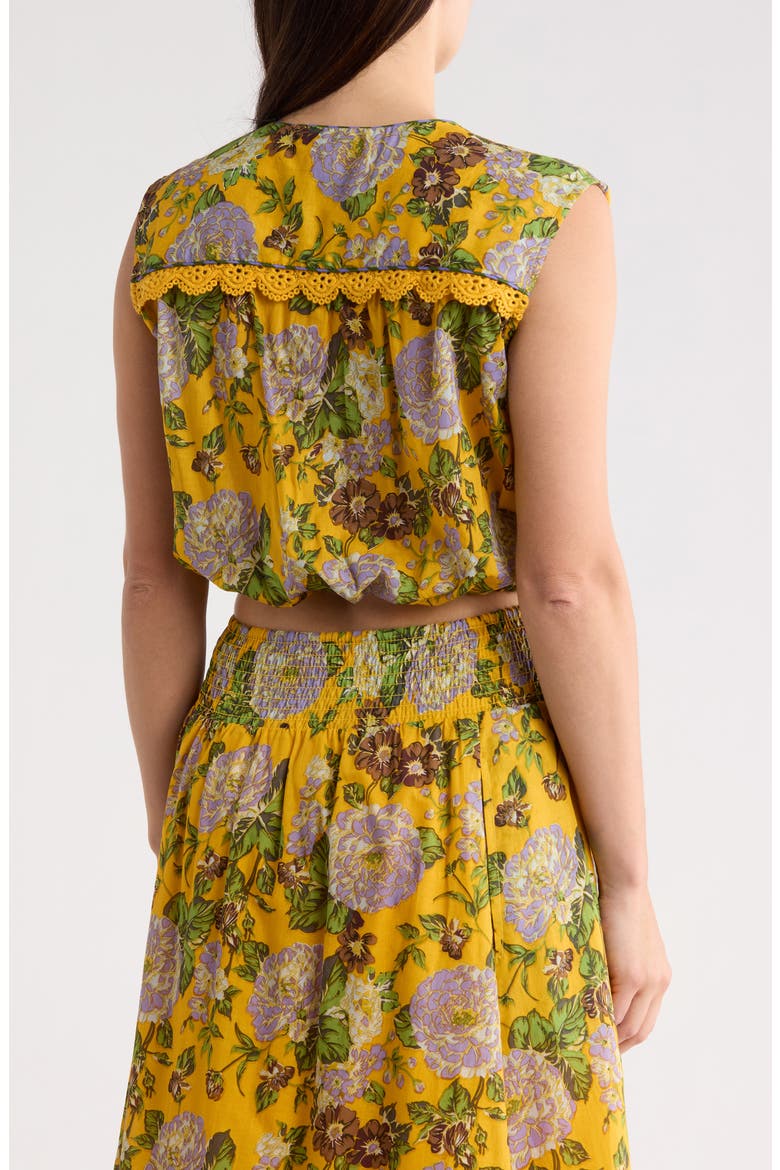 Floral Sleeveless Trim Top, Alternate, color, GOLDEN FLORAL PRINT