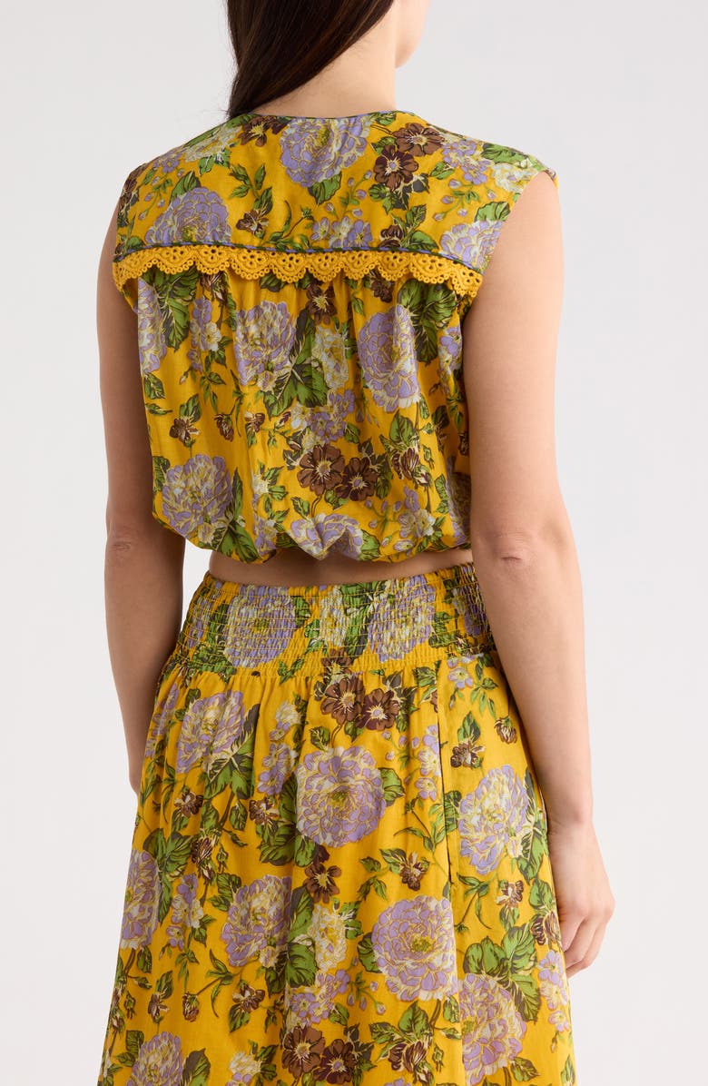 ELIE ELIE TAHARI Floral Sleeveless Trim Top, Alternate, color, Golden Floral Print