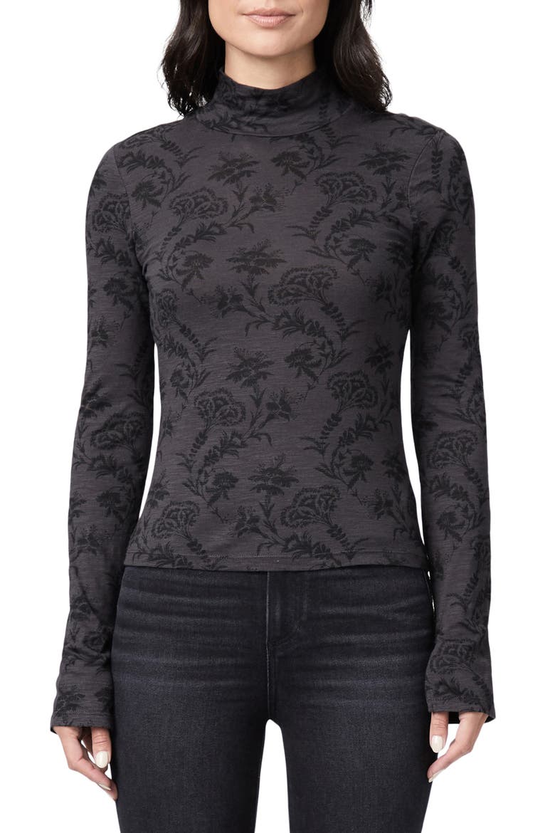 Floral Print Long Sleeve Knit Top, Main, color, BLACK