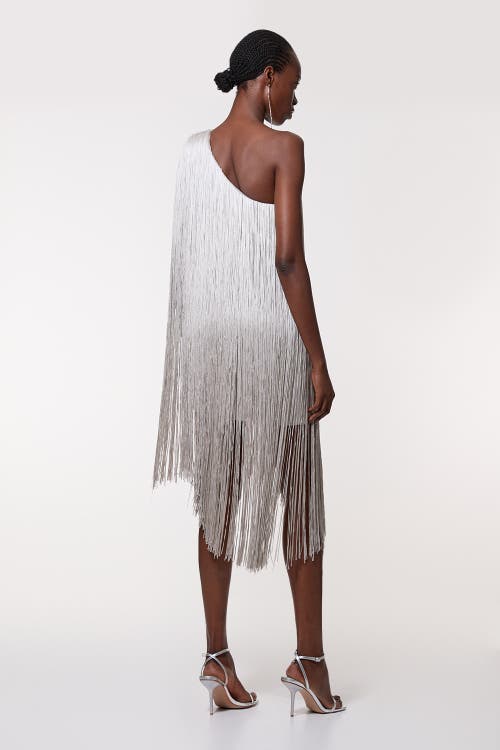 Karen Millen Fringe Mini Knit Dress In Silver