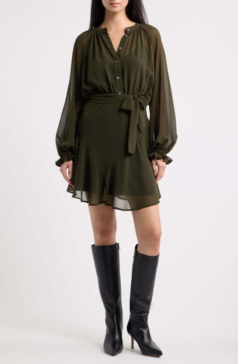 Senape Belted Georgette Minidress