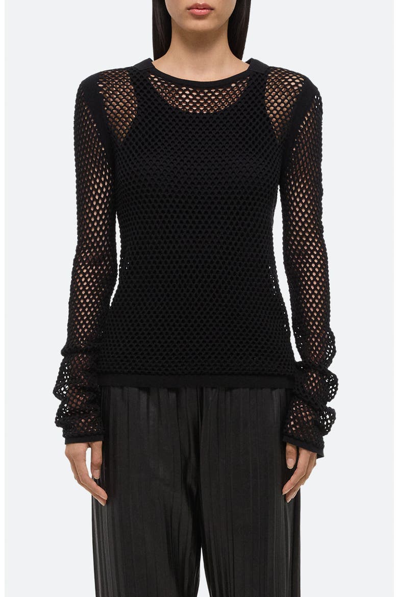 Mesh Cotton Knit Top, Main, color, BLACK