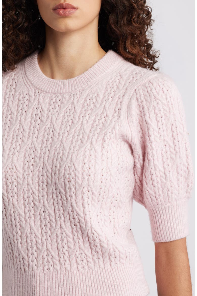 Mason Cable Short Sleeve Sweater, Alternate, color, PALE LILAC