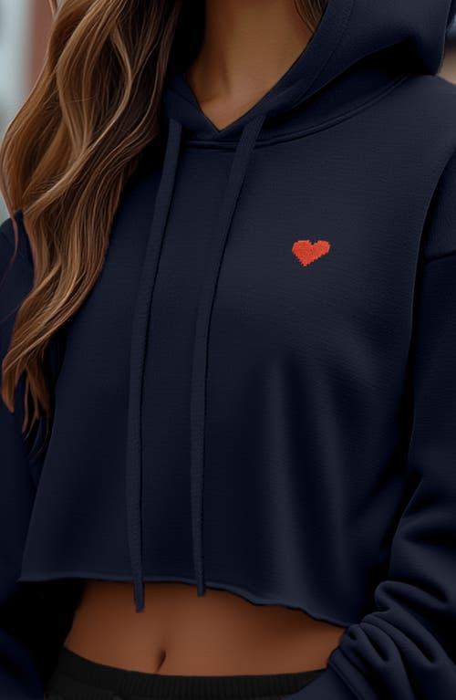 Dalix Pixel Heart Cropped Hoodie In Navy Blue