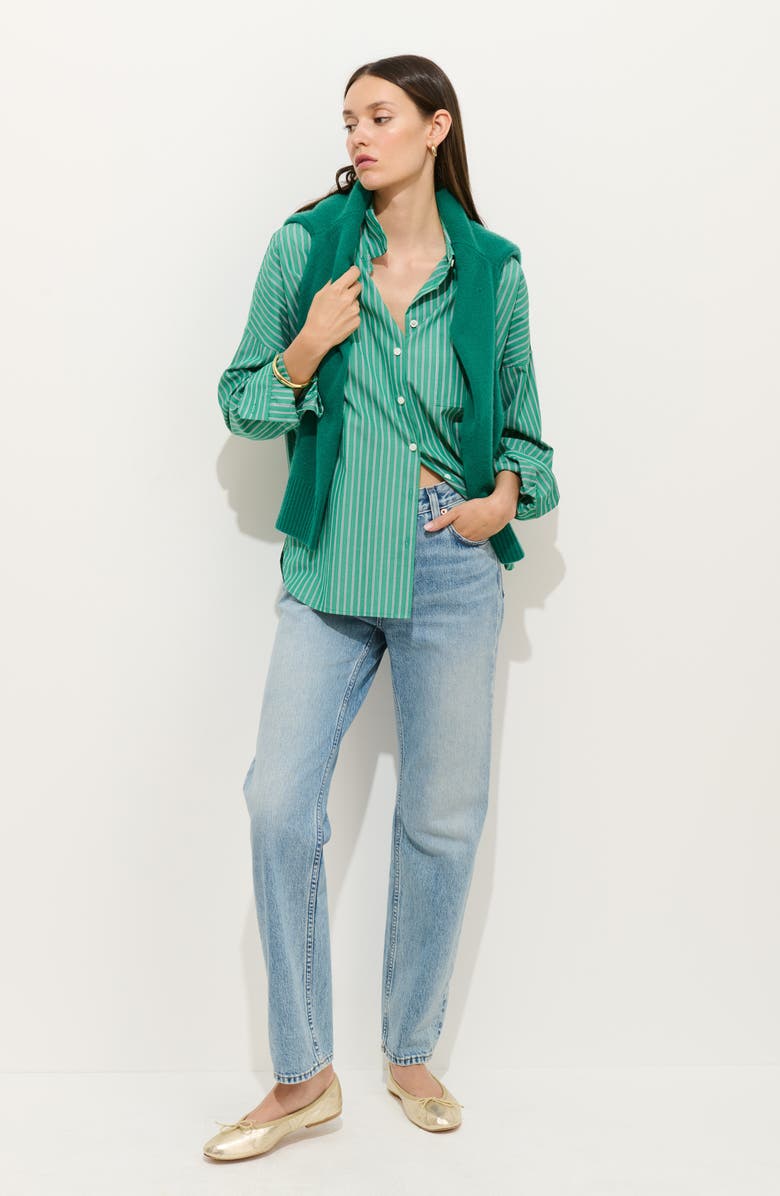 Alex Mill Jo Stripe Oversize Cotton Button-Up Shirt, Alternate, color, Jade Green