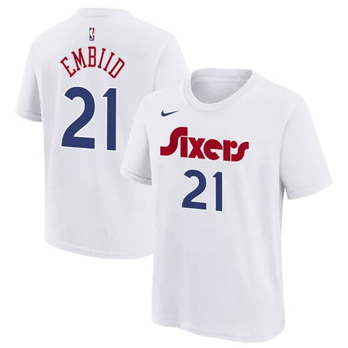 Nike Kids' Youth  Joel Embiid White Philadelphia 76ers 2024/25 City Edition Name & Number T-shirt