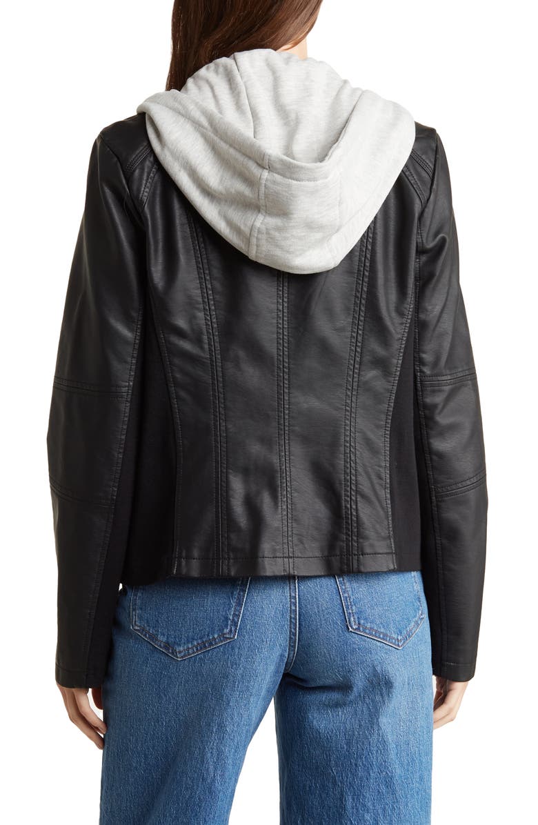 Sebby Fleece Bib Hooded Faux Leather Jacket, Alternate, color, 