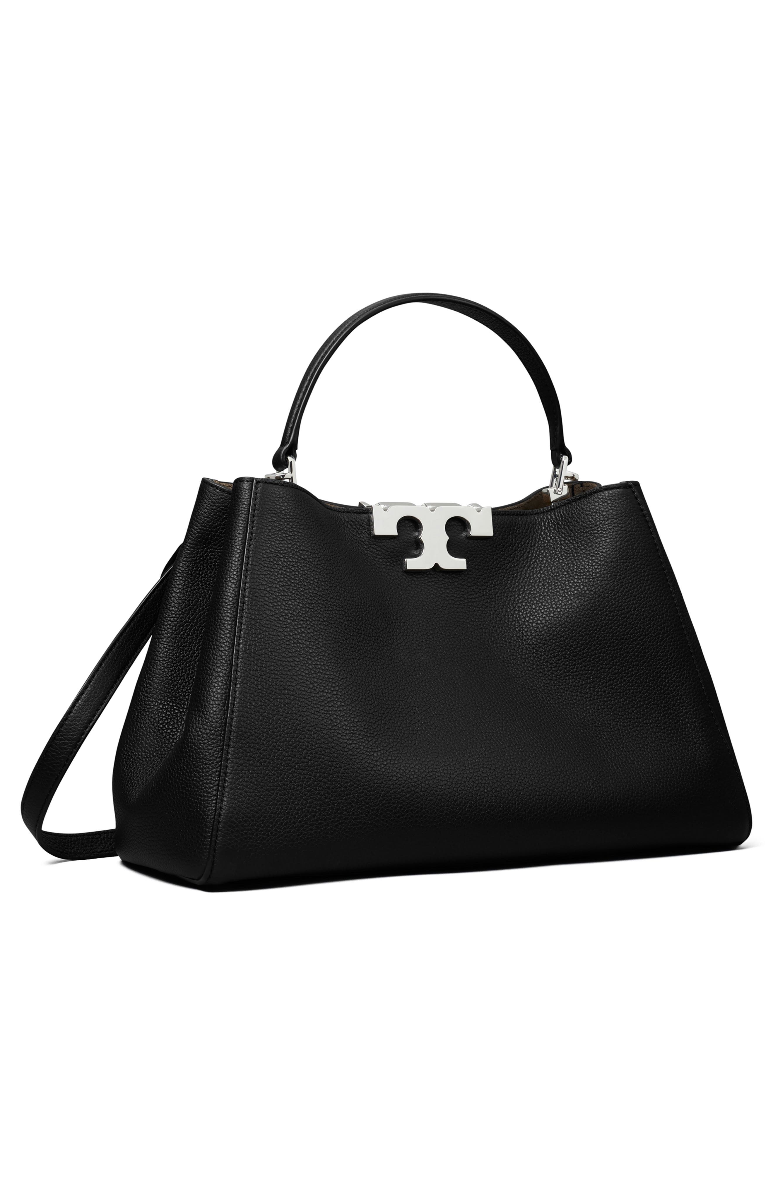 Tory Burch Eleanor Soft Leather Satchel, Alternate, color, Black