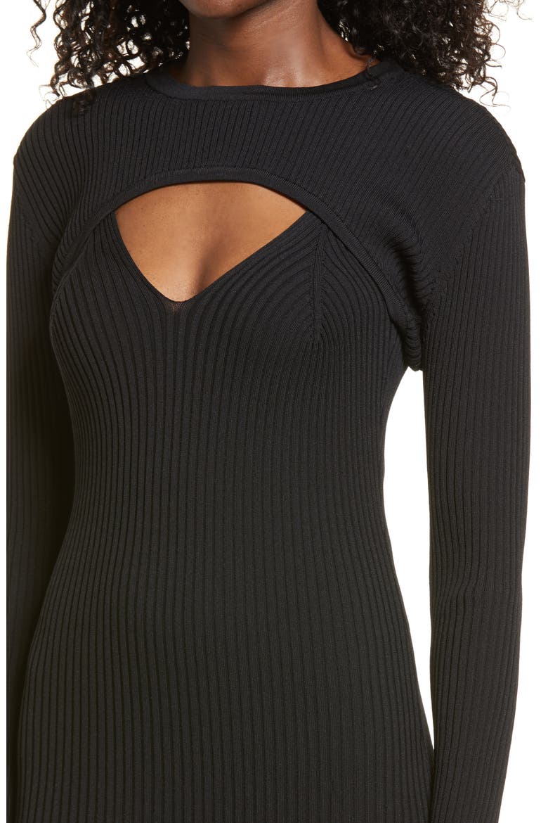 Clifton Cutout Long Sleeve Rib Sweater Dress, Alternate, color, BLACK
