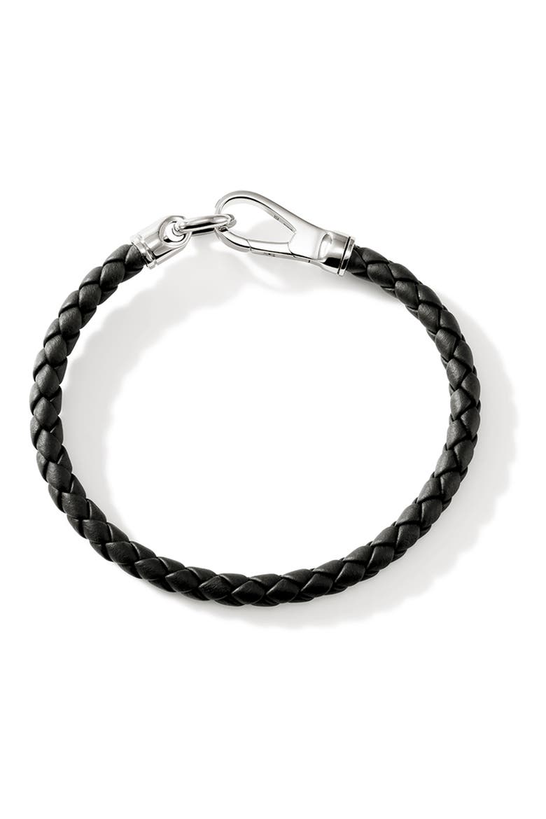 Men's Braided Leather Bracelet, Alternate, color, BLACK/ SILVER