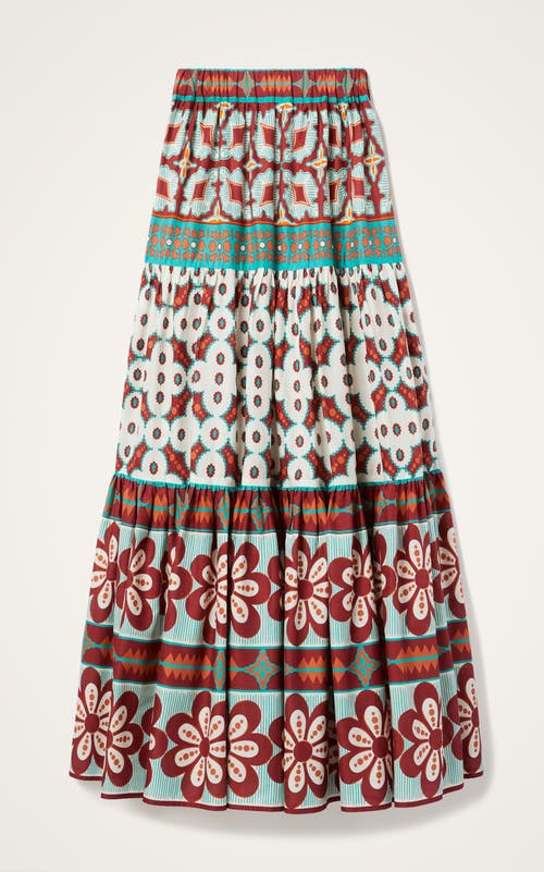 La Doublej Big Printed Tiered Cotton Maxi Skirt In Brown