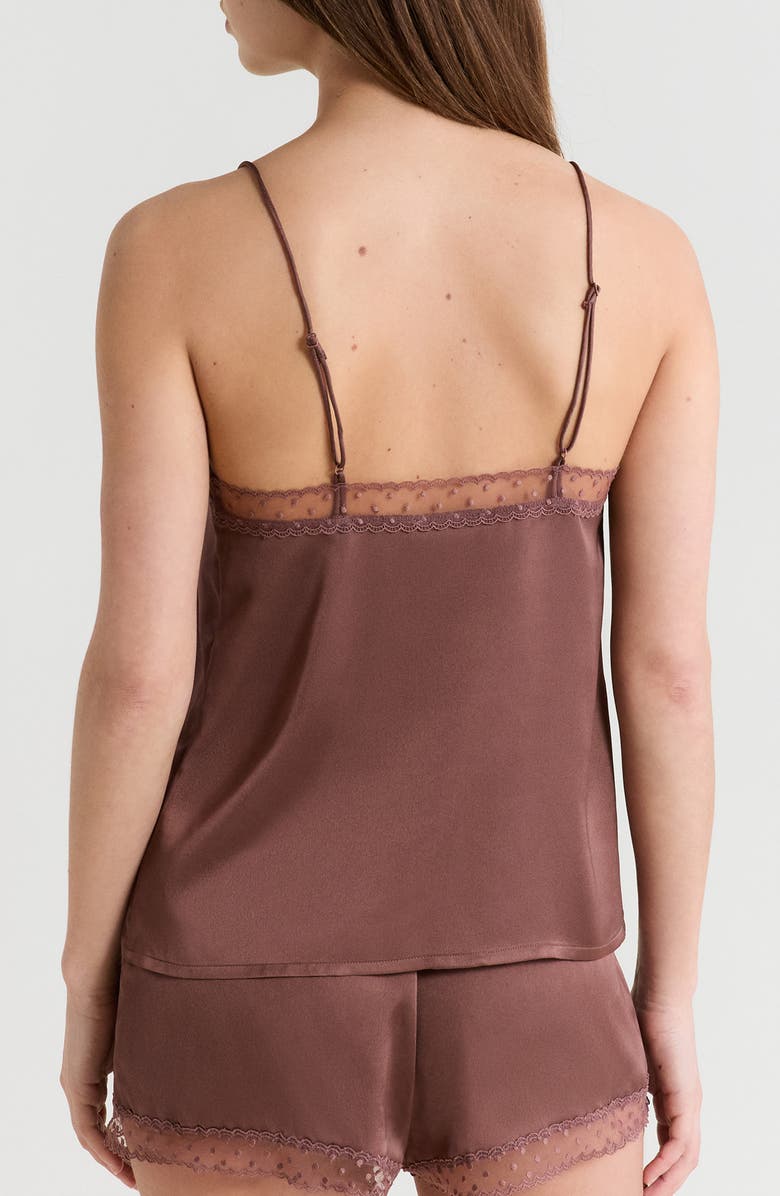 Etam Plume Lace Trim Satin Camisole, Alternate, color, Chocolate