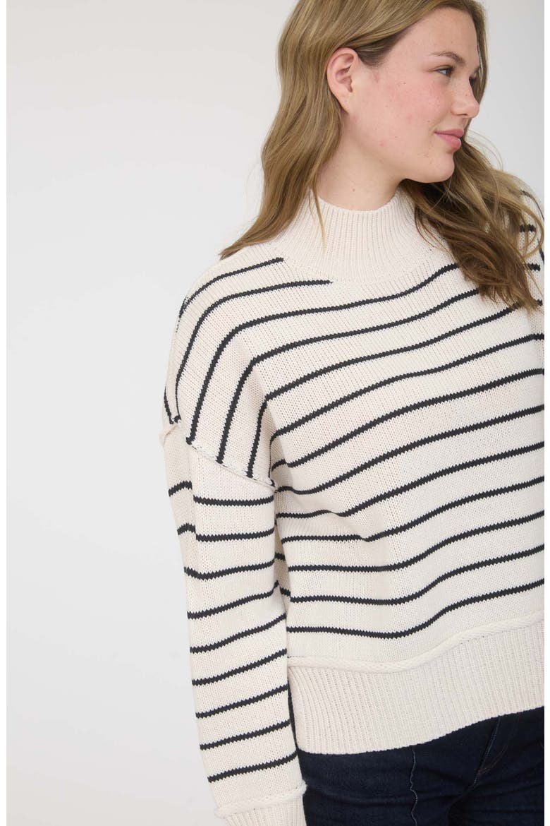 Stripe Mock Neck Sweater, Alternate, color, CREAM