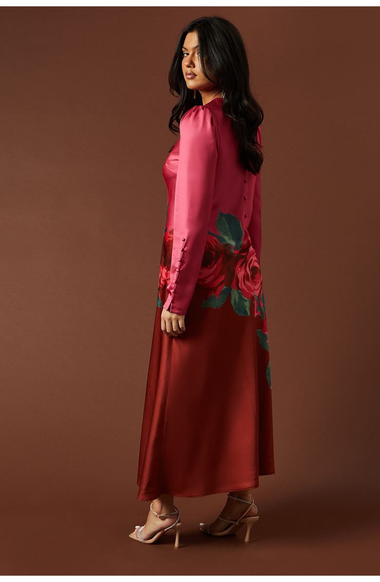 Oasis Premium Satin Placement Print Maxi Dress, Alternate, color, Pink