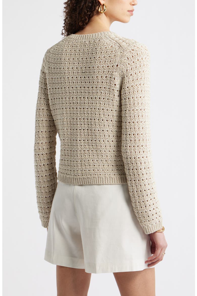 Crochet Cotton & Linen Blend Cardigan, Alternate, color, BEIGE/ IVORY TOFU CROCHET