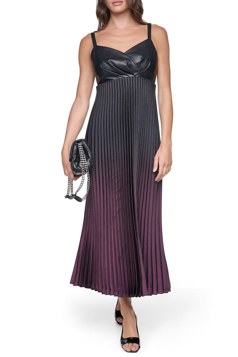 Pleated Faux Leather Sleeveless Dress, Main, color, CABERNT/ BL