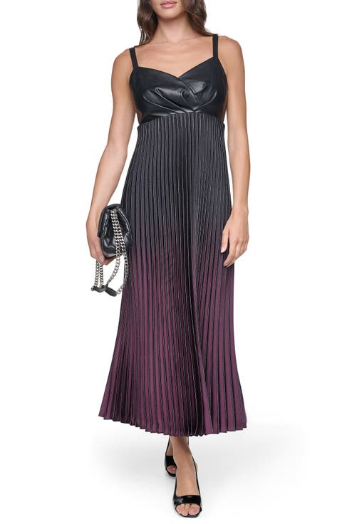 Pleated Faux Leather Sleeveless Dress