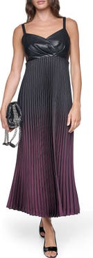 DKNY Pleated Faux Leather Sleeveless Dress