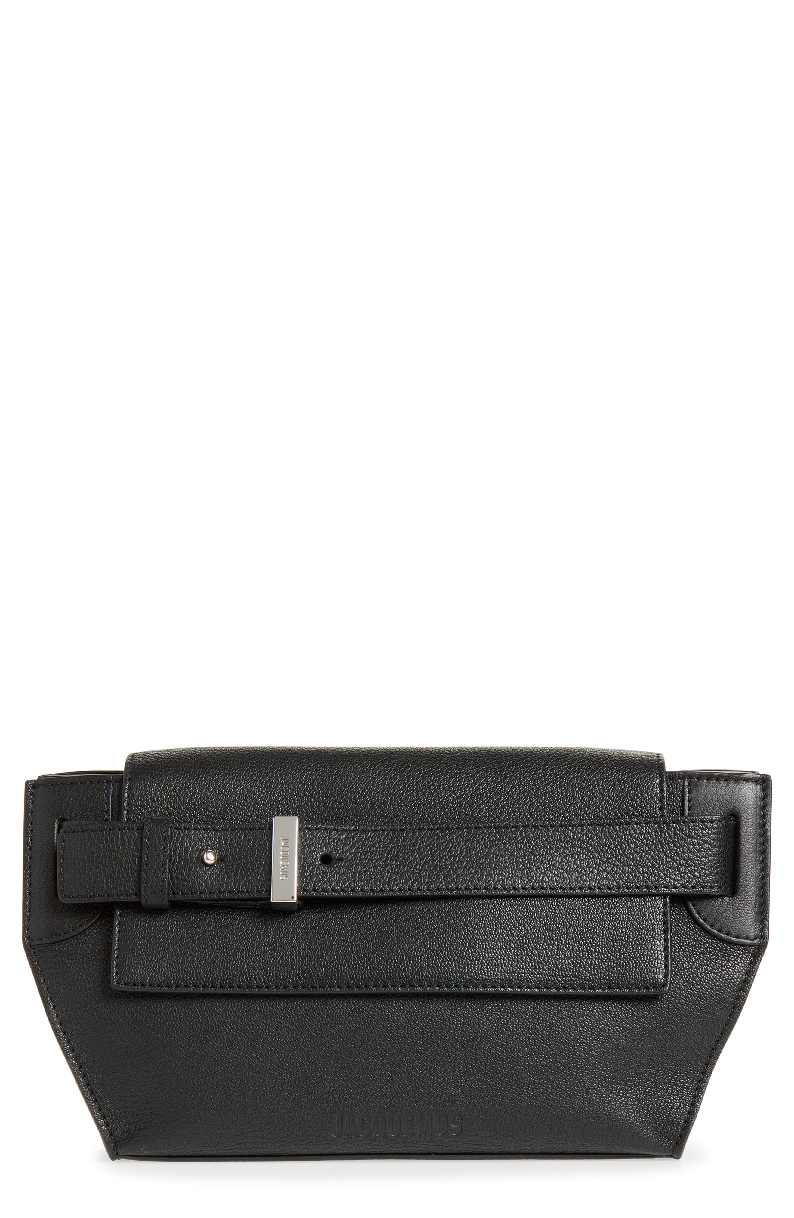 Jacquemus Le Messenger Capri Leather Crossbody Bag, Main, color, Black