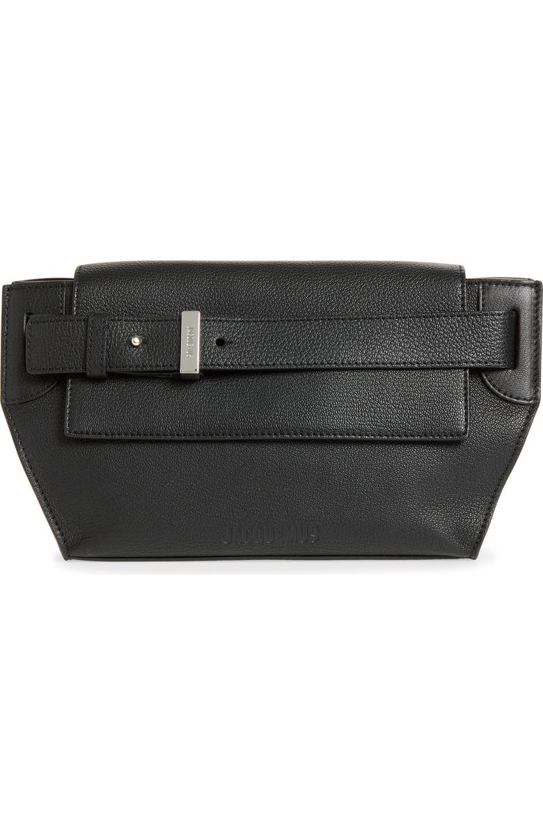 Jacquemus Le Messenger Capri Leather Crossbody Bag, Main, color, Black