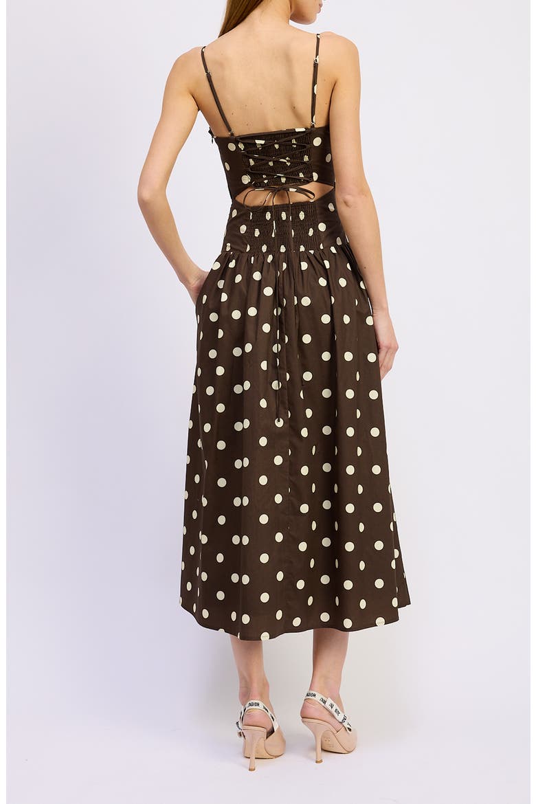 Lainey Dot Sleeveless Midi Dress, Alternate, color, BROWN IVORY
