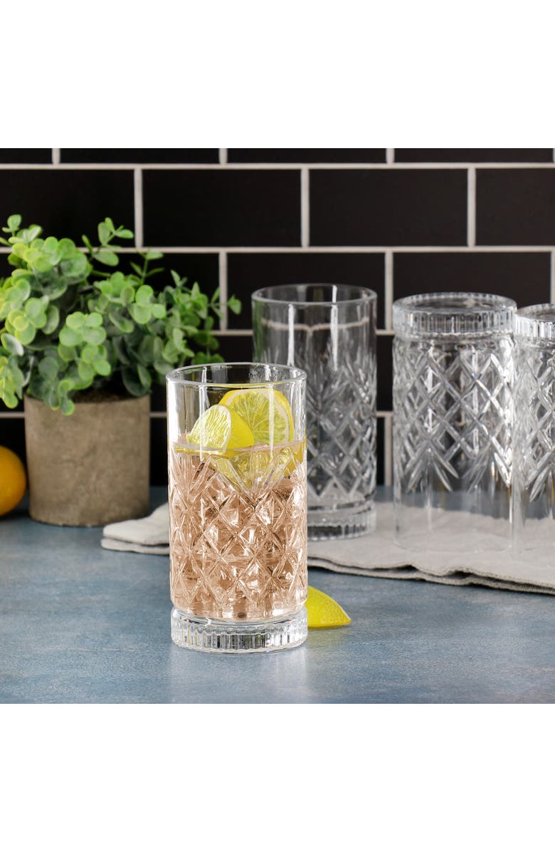 Gibson Home 4 Piece 16 Ounce Diamond Embossed Glass Tumbler Set, Alternate, color, Clear